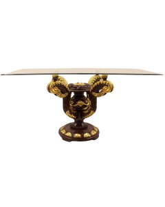 Τραπέζι σαλονιού απο ξύλο μασίφ καρυδιάς με φύλλο χρυσού και τζάμι στην επιφάνεια RIS-3578
