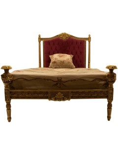 Κρεβάτι μονό Louis Xvi με φύλλο χρυσού πατίνα και μπορντό βελούδο