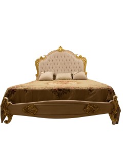 Κρεβάτι Baroque με λευκή λάκα φύλλο χρυσού πατίνα και off white βελούδο
