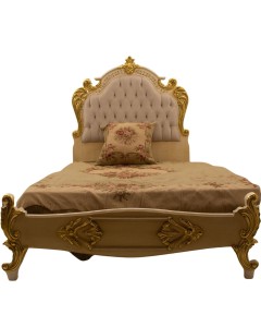 Κρεβάτι μονό Baroque με λευκή λάκα φύλλο χρυσού πατίνα και off white βελούδο