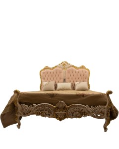 Κλασικό κρεβάτι Μπαρόκ με λευκή λάκα φύλλο χρυσού πατίνα και ροζ βελούδο