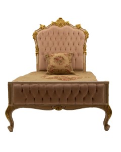 Κρεβάτι μονό Baroque με λευκή λάκα φύλλο χρυσού πατίνα και ροζ βελούδο