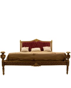 Κρεβάτι Louis Xvi με φύλλο χρυσού πατίνα και μπορντό βελούδο