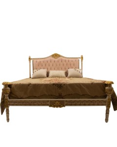 Κρεβάτι Louis Xvi με λευκή λάκα φύλλο χρυσού πατίνα και ροζ αδιάβροχο αλέκιαστο βελούδο