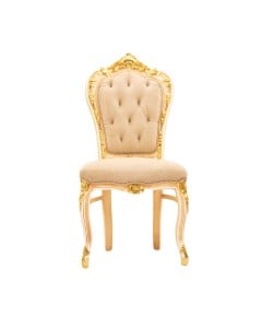 Καρέκλα μπαρόκ με λευκή λάκα πατίνα φύλλο χρυσού αλέκιαστο αδιάβροχο μπεζ βελούδο καπιτονέ 