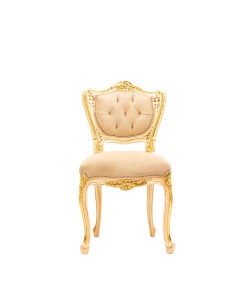 Καρέκλα μπουντουάρ με λευκή λάκα πατίνα φύλλο χρυσού αλέκιαστο αδιάβροχο μπεζ βελούδο καπιτονέ 
